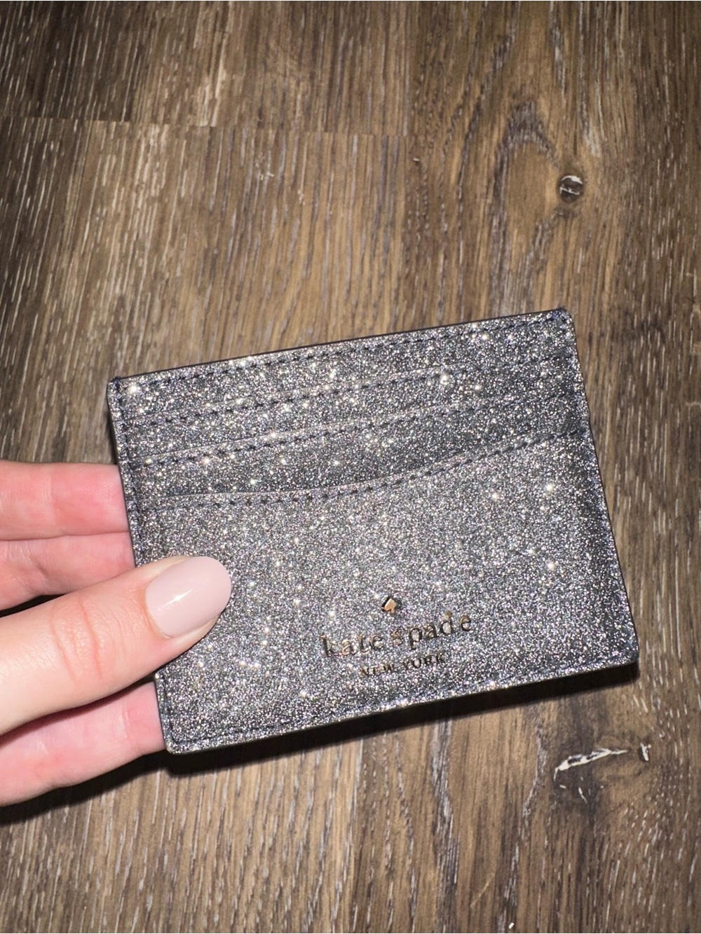 kate spade New York Glitter Card Holder - Silver Sparkle